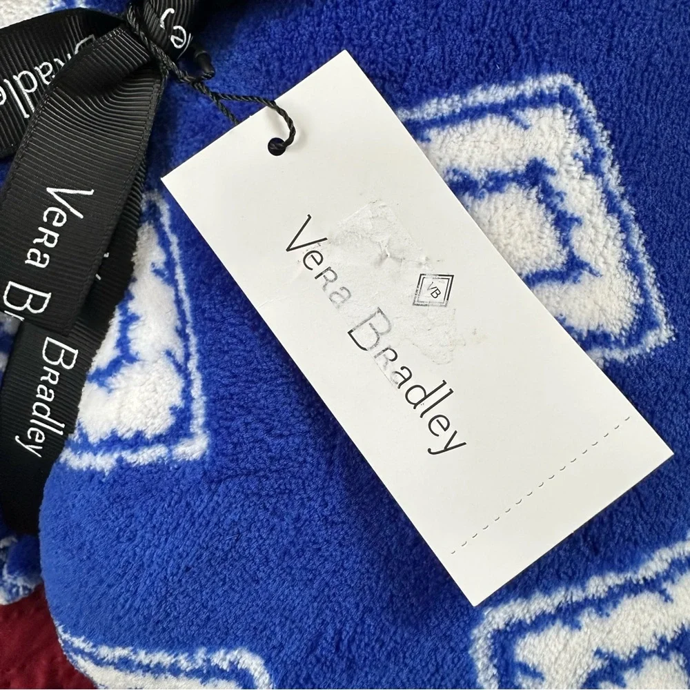 Vera Bradley Oversized Throw Royal Blue White Blanket Geo‎ Fleece 94” X 66” NWT